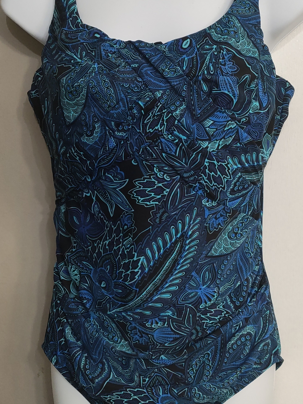 Lands'End Women's Blue Teal Paisley 1pc Swimwear